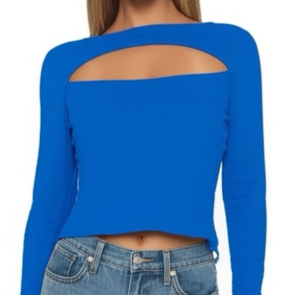 Love, Fire LA BodyCon Crop in Cobalt Blue with Cut Out Chest NWT - Picture 1 of 12